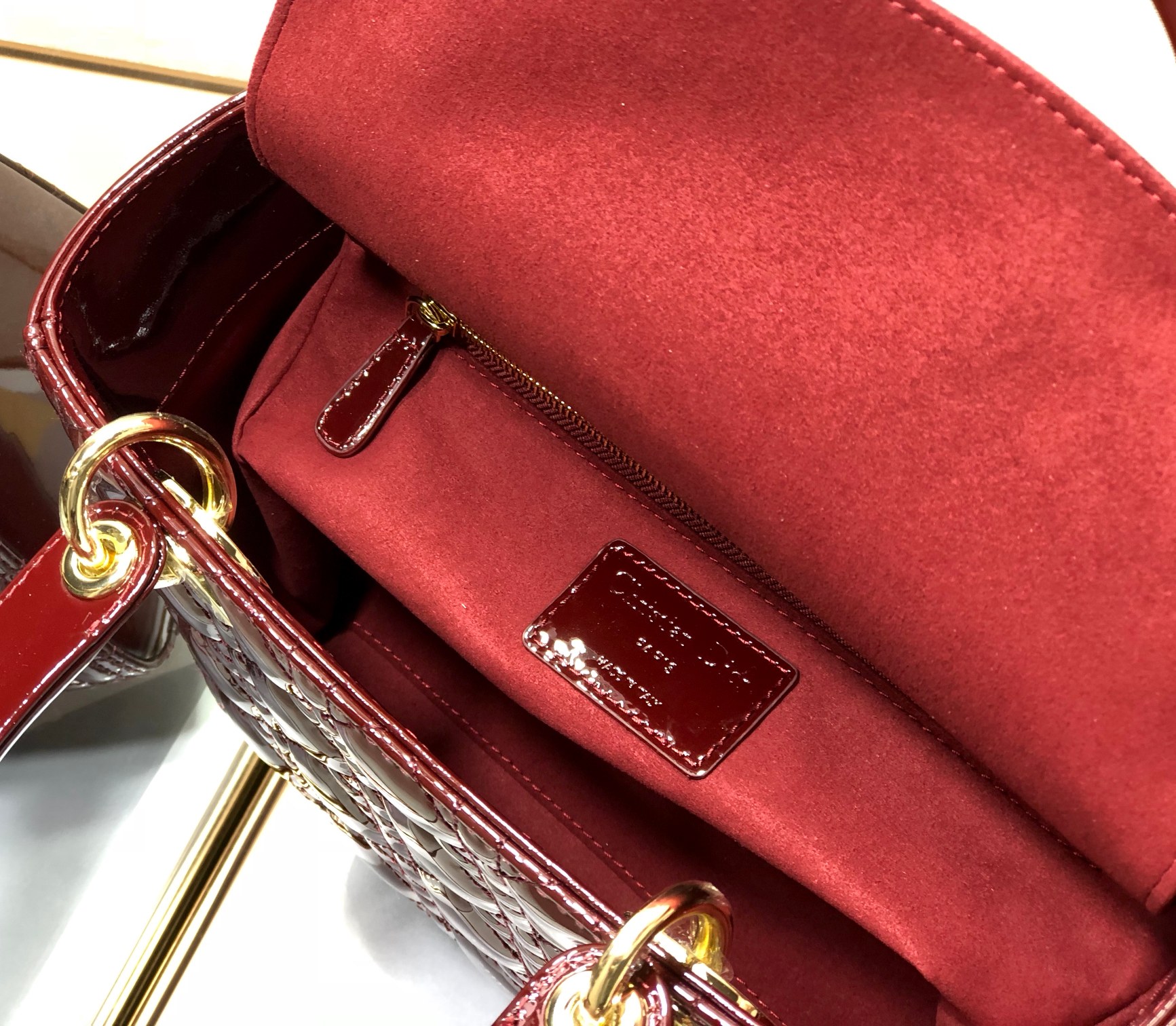 Medium Lady Dior Bag Burgundy Patent Cannage Calfskin